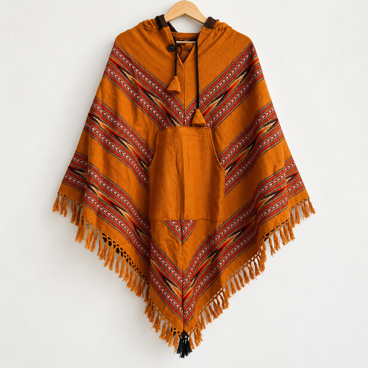 Pahadi Poncho 3 Patti with Hood - Mustard