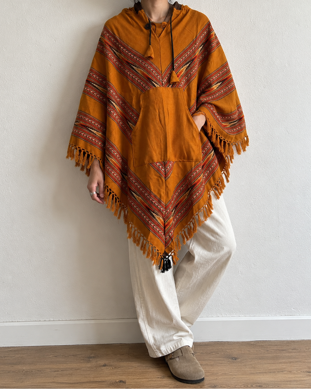 Pahadi Poncho 3 Patti with Hood - Mustard