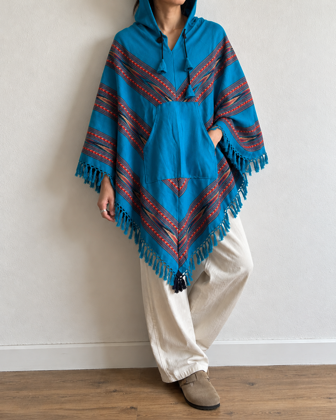 Pahadi Poncho 3 Patti with Hood - Sea