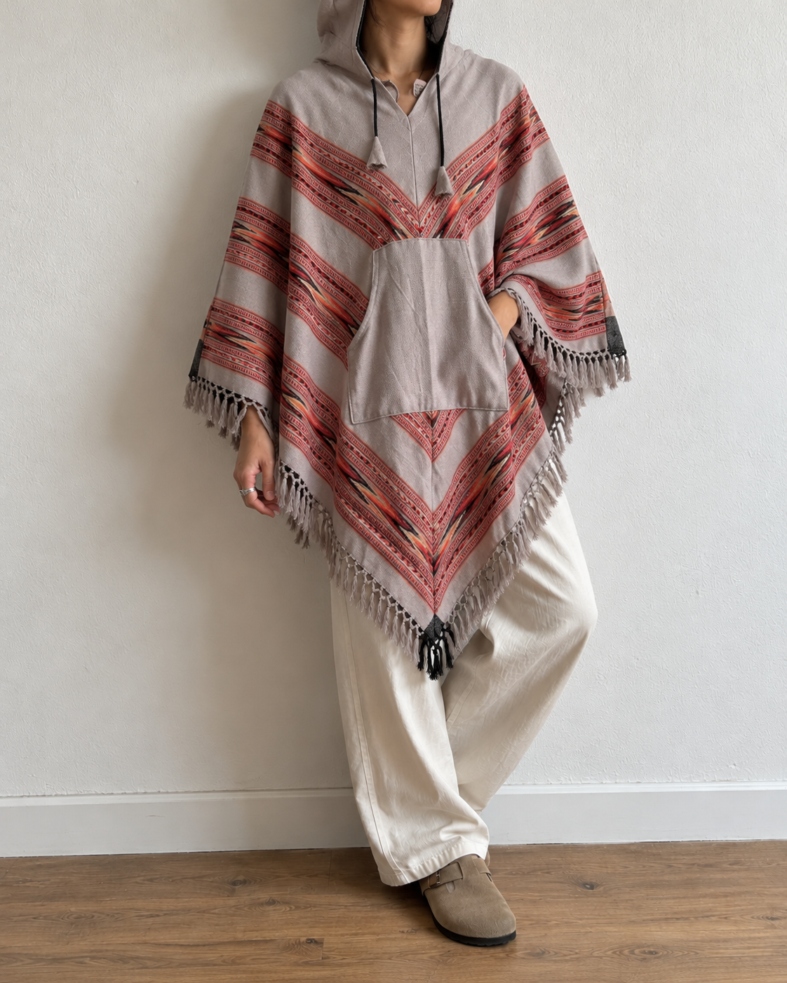 Pahadi Poncho 3 Patti with Hood - Beige