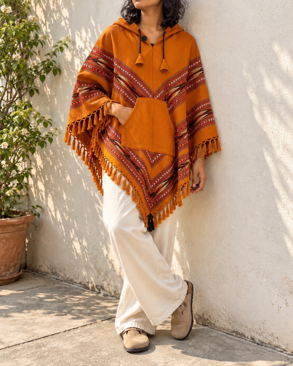 Pahadi Poncho 3 Patti with Hood - Mustard