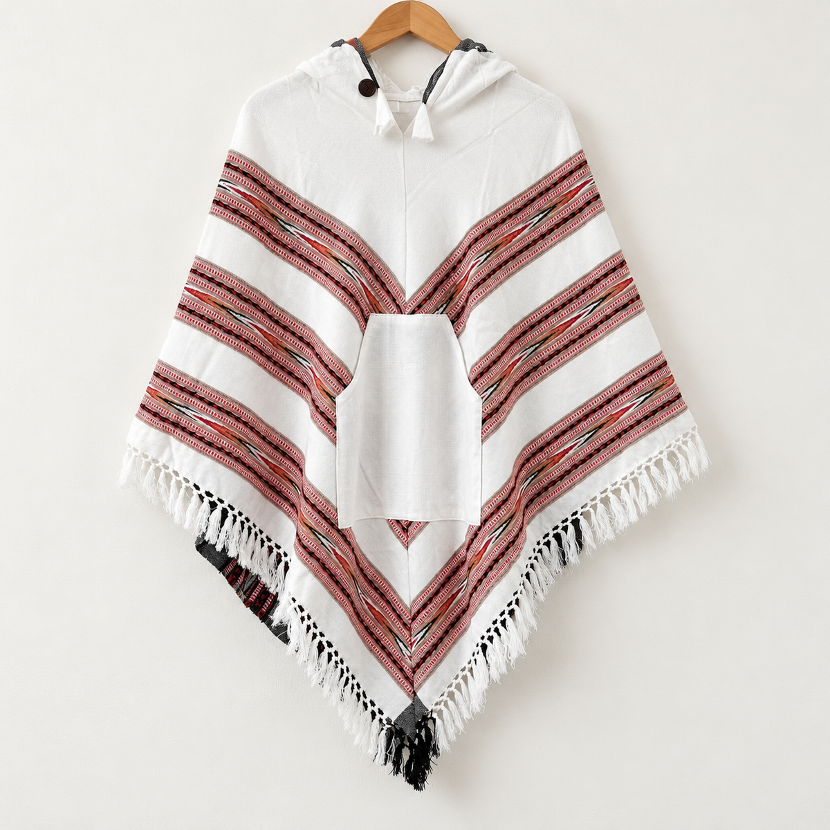 Pahadi Poncho 3 Patti with Hood - White