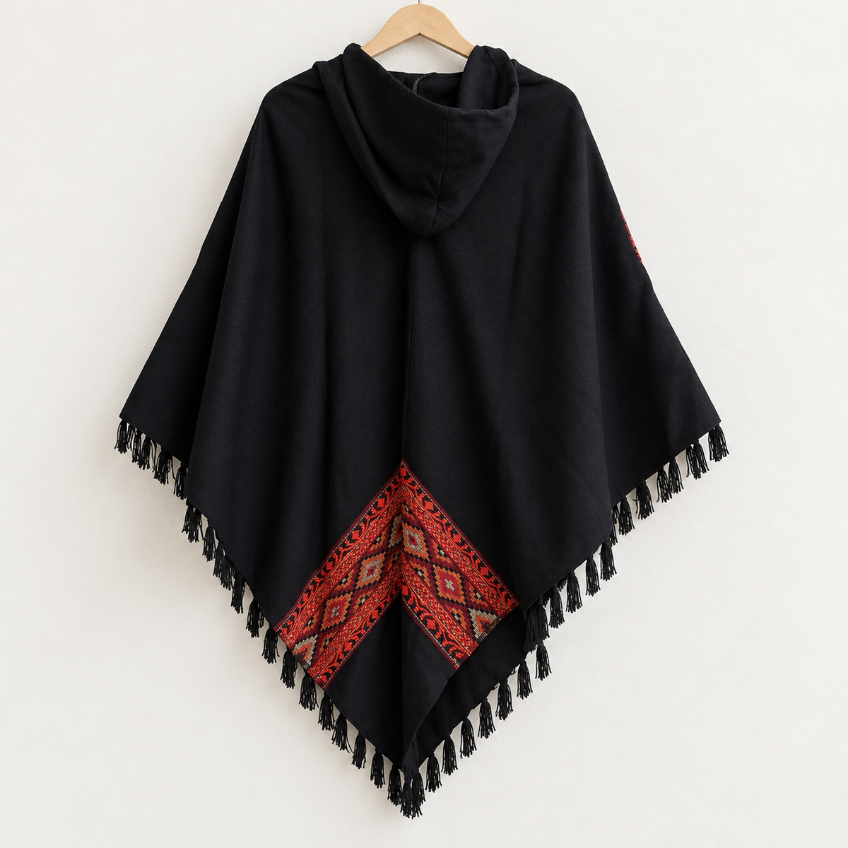Pahadi Kullu Poncho with Hood - Black