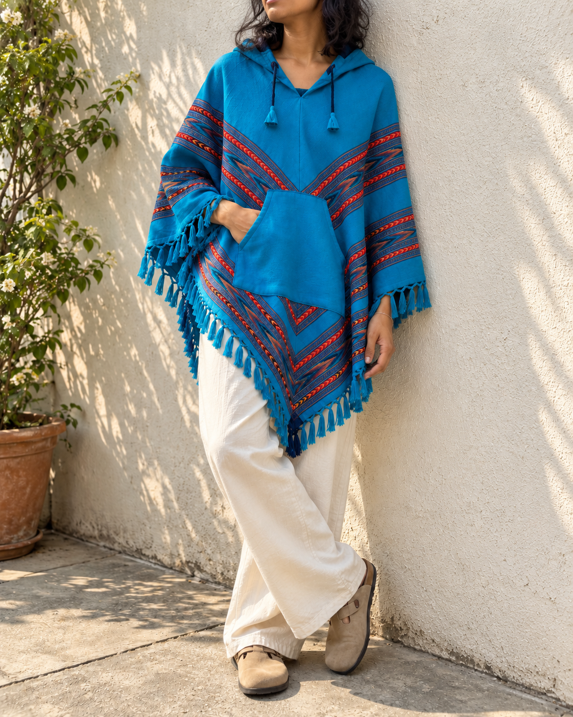 Pahadi Poncho 3 Patti with Hood - Sea