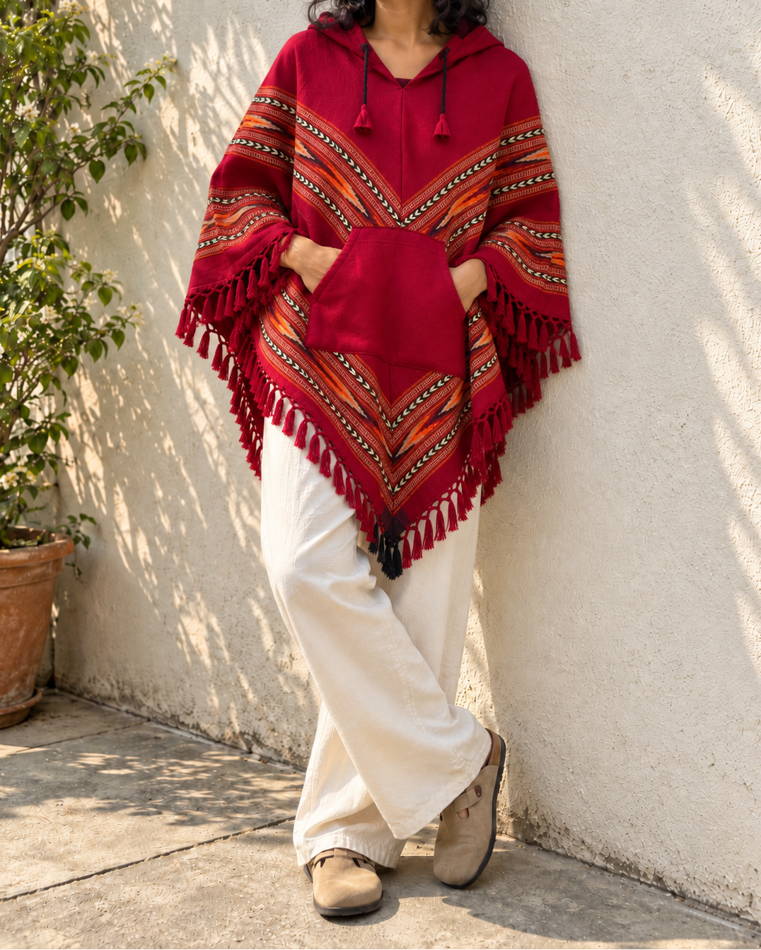 Pahadi Poncho 3 Patti with Hood - Maroon