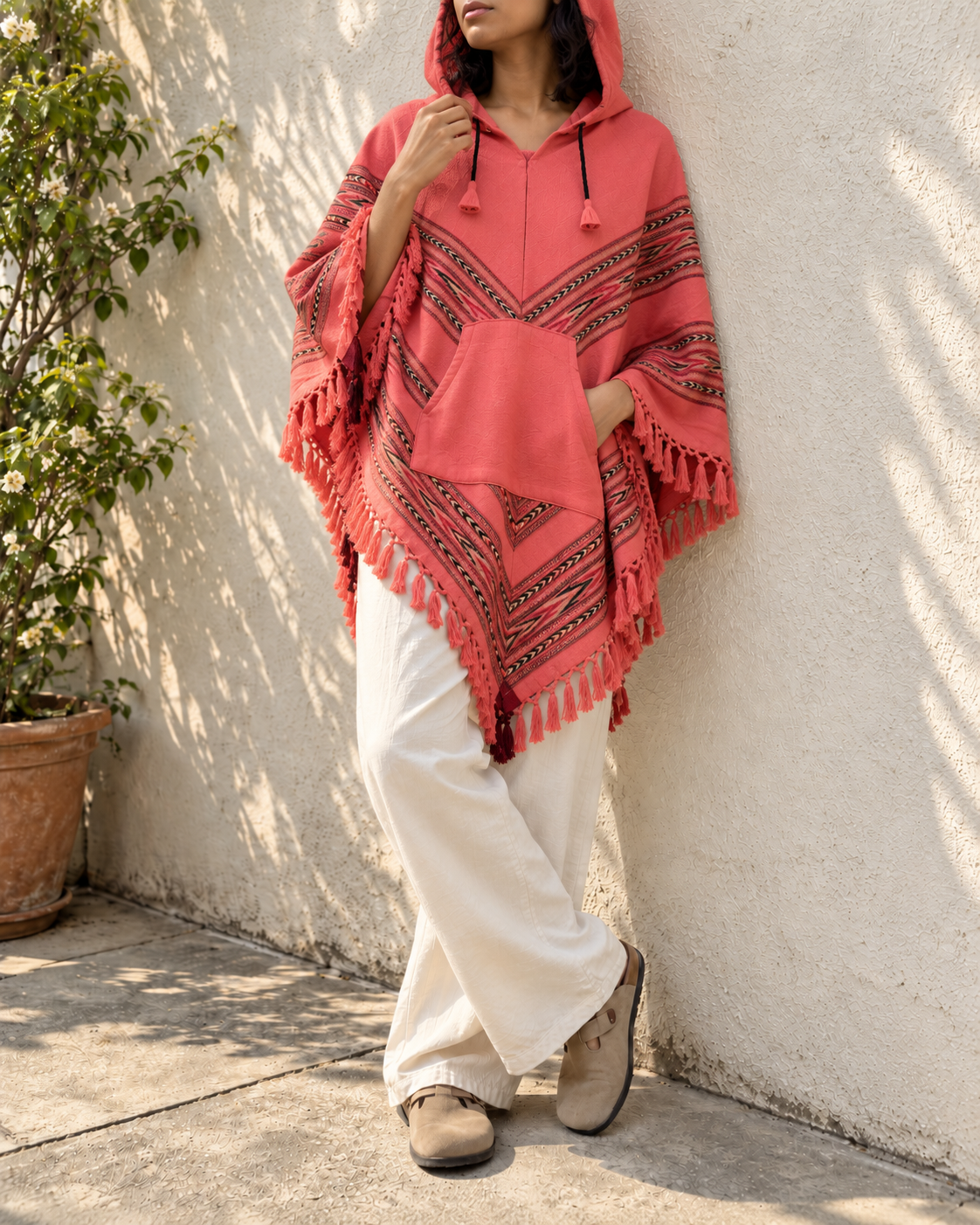 Pahadi Poncho 3 Patti with Hood - Peach