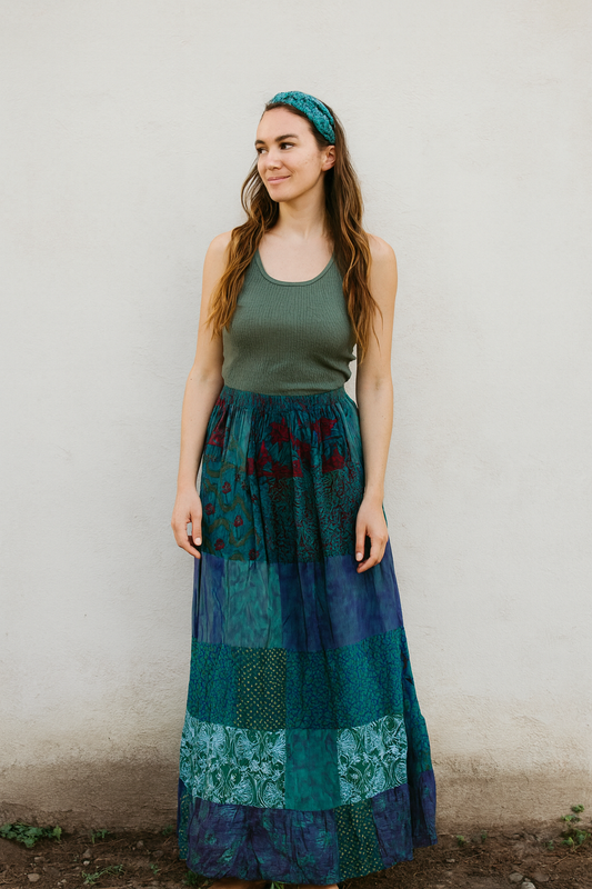 Boho Patchwork Skirt - Green