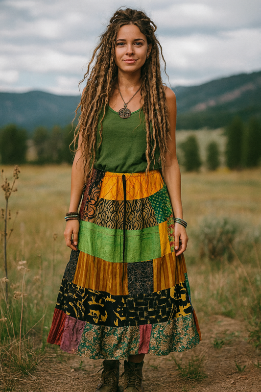 Boho Patchwork Skirt - Yellow