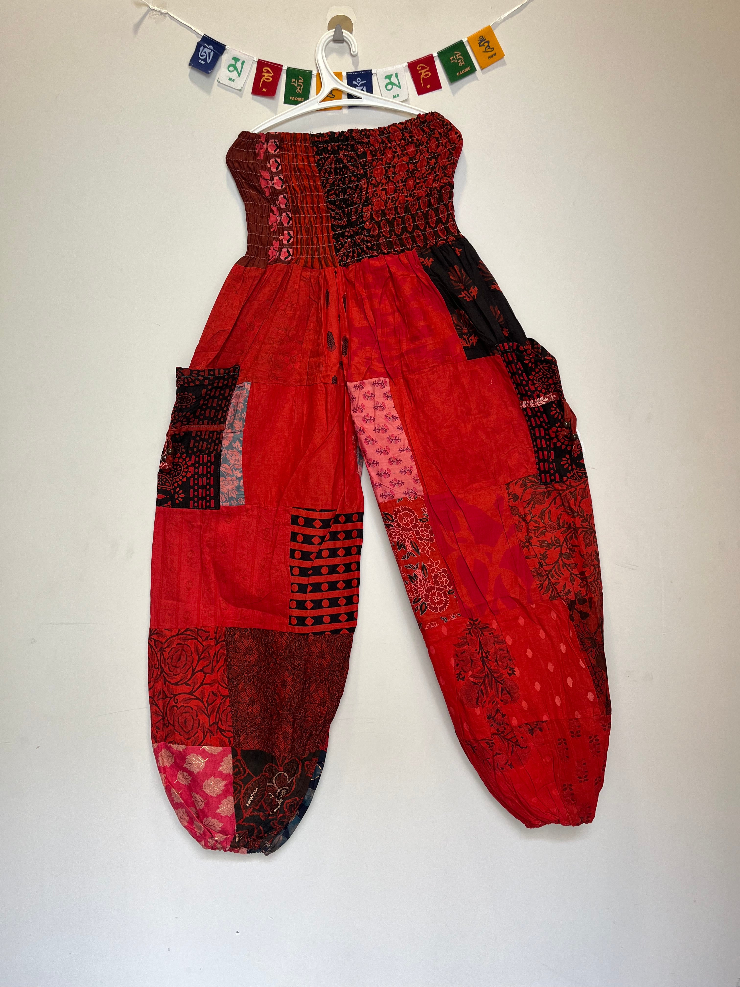 Cotton Patchwork Pants - Kansai Pattern (Red)