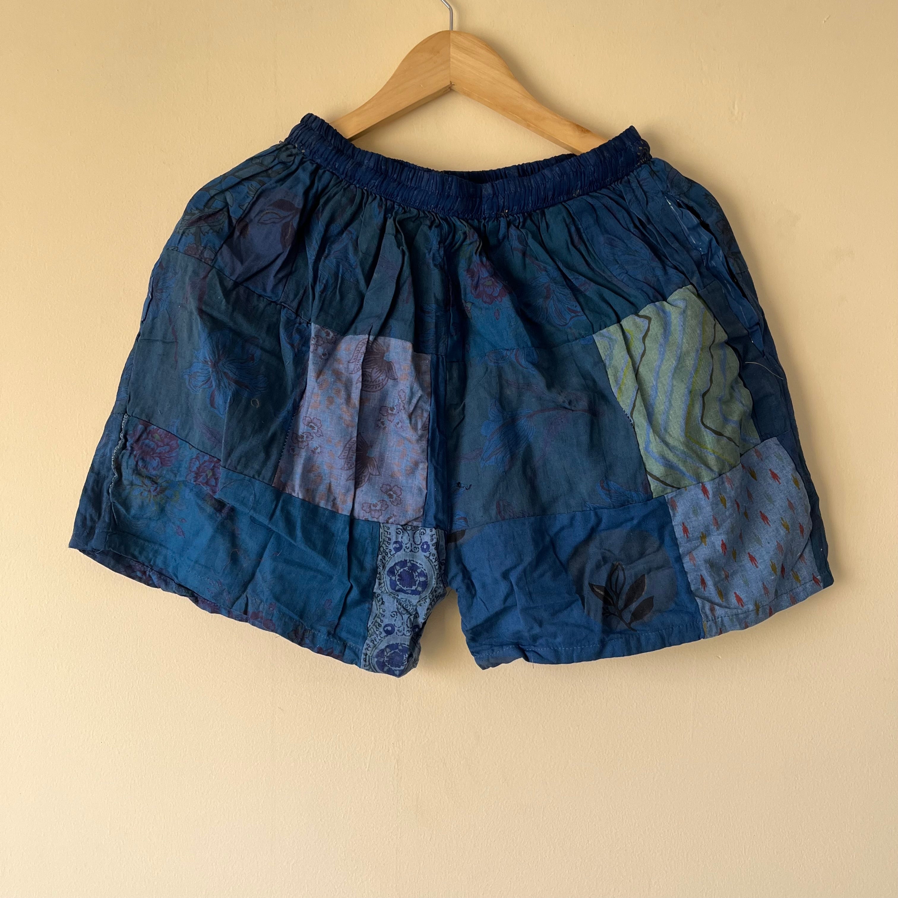 Patchwork Shorts -Blue