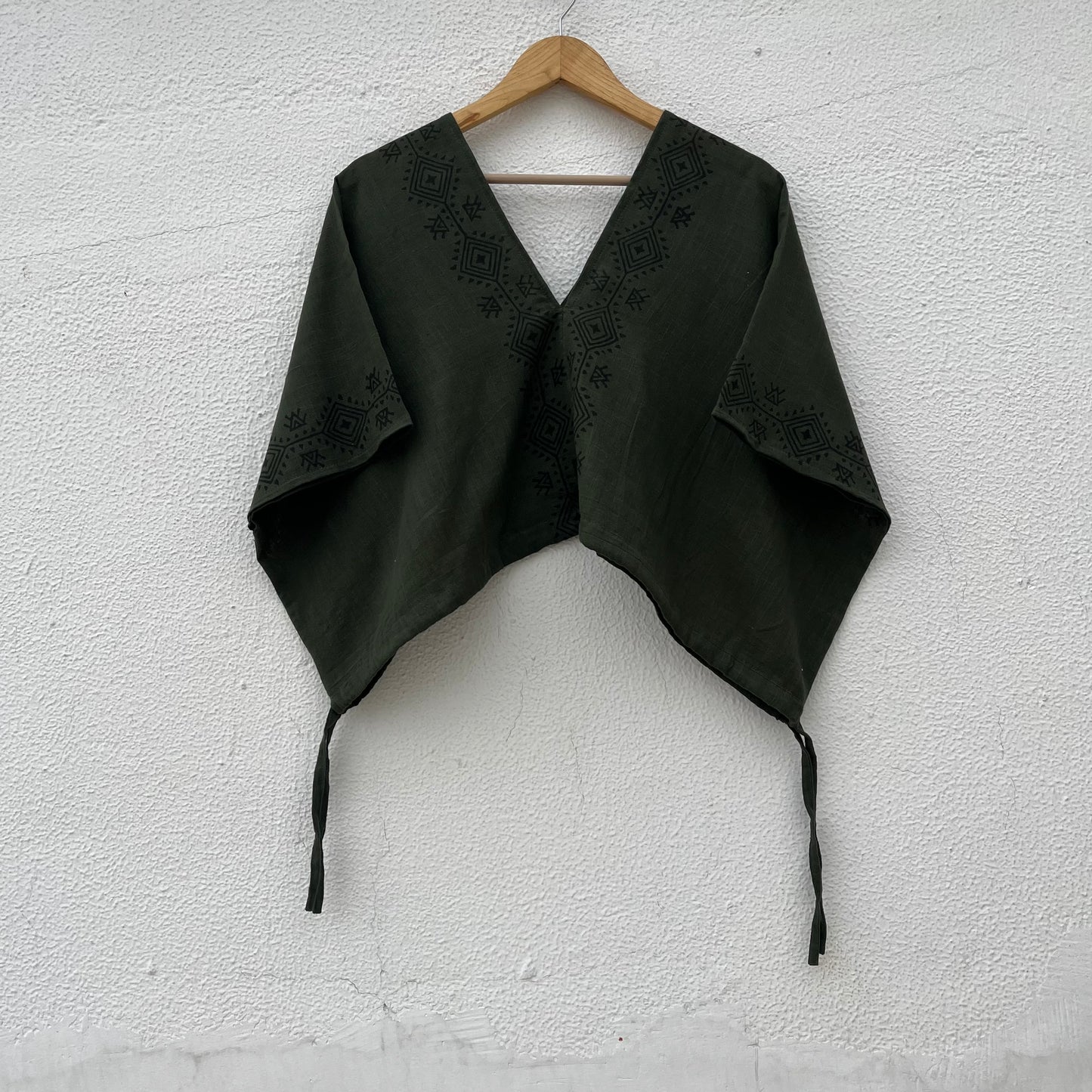 Zyra V-Neck Cotton Top - Forest Green
