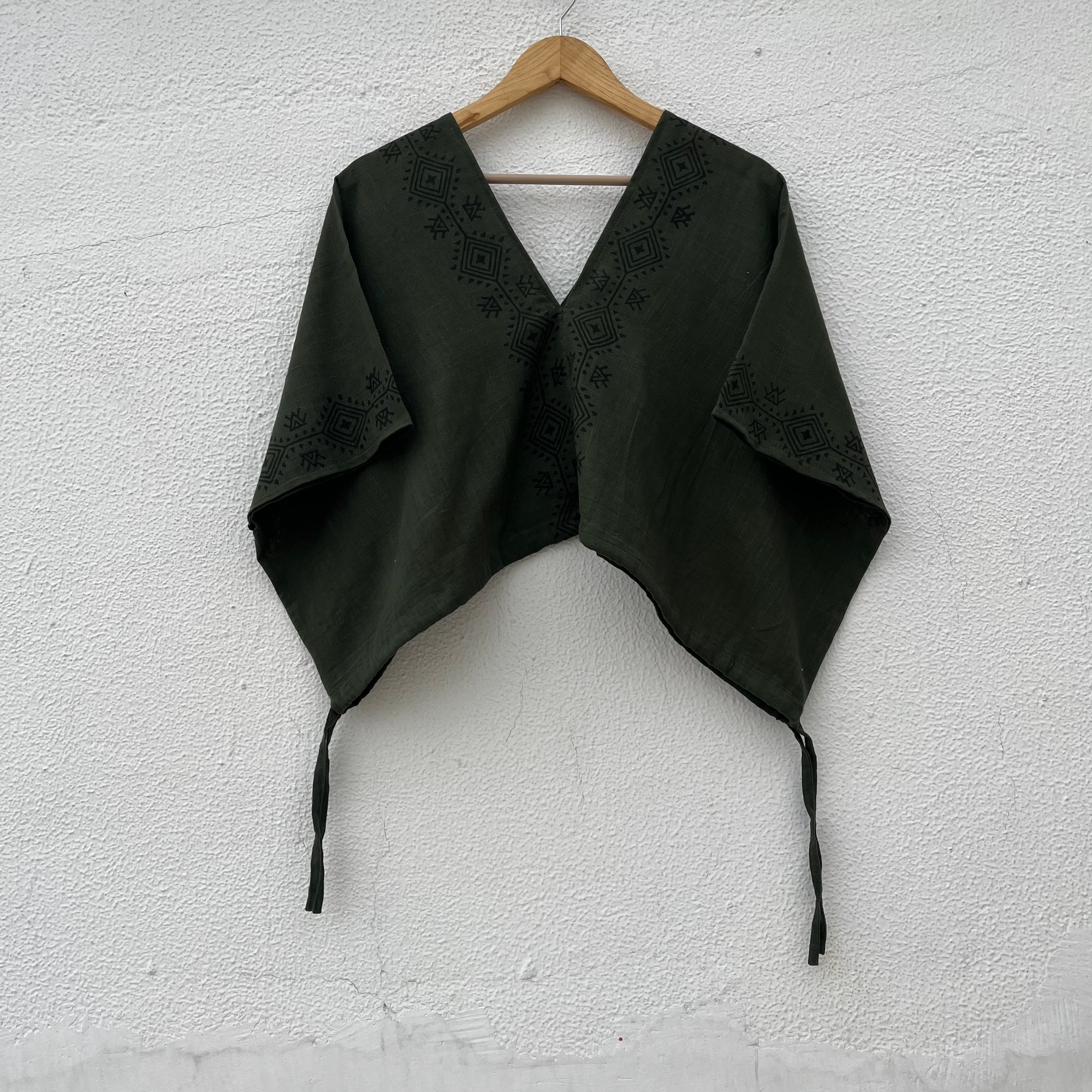 Zyra V-Neck Cotton Top - Forest Green