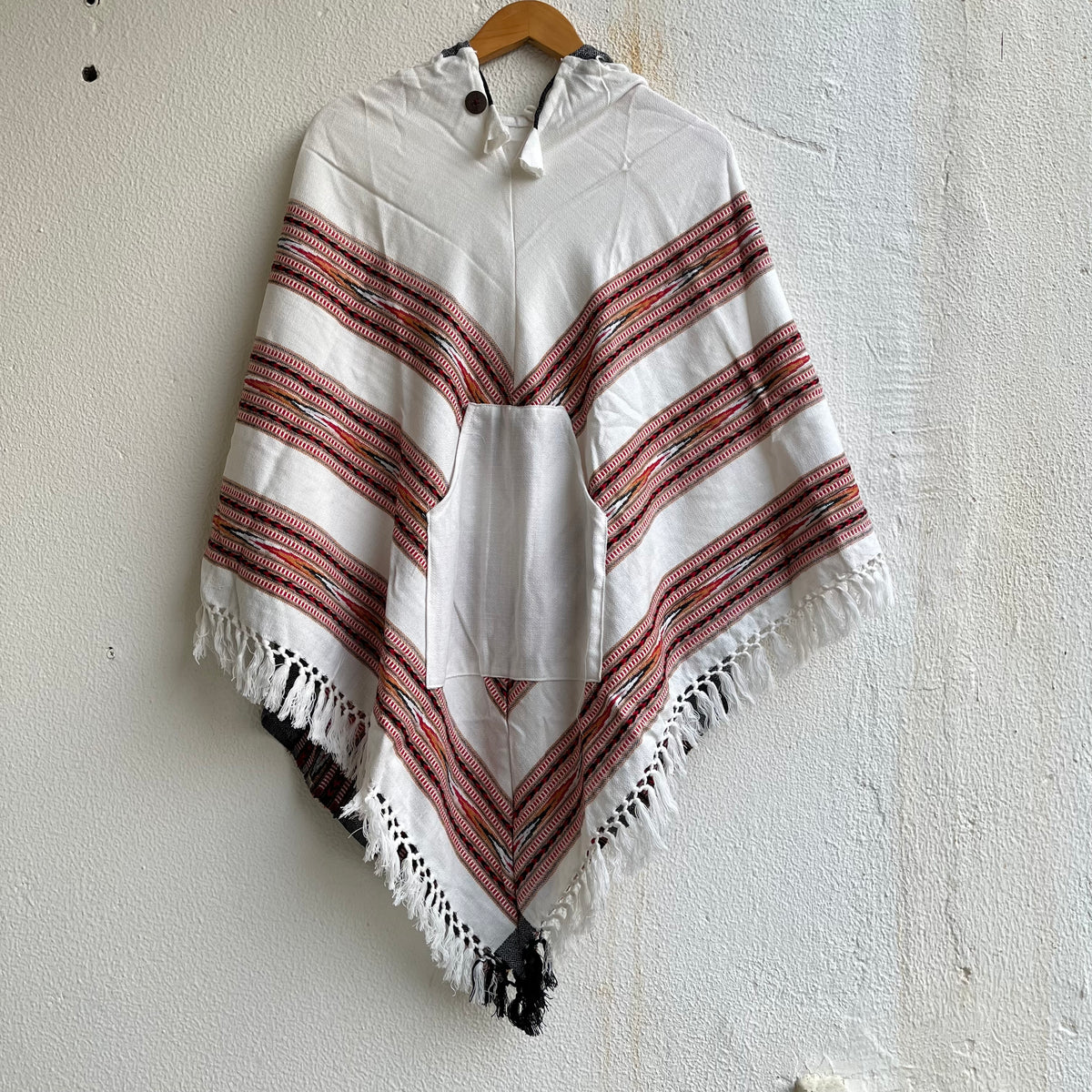 Pahadi Poncho 3 Patti with Hood - White
