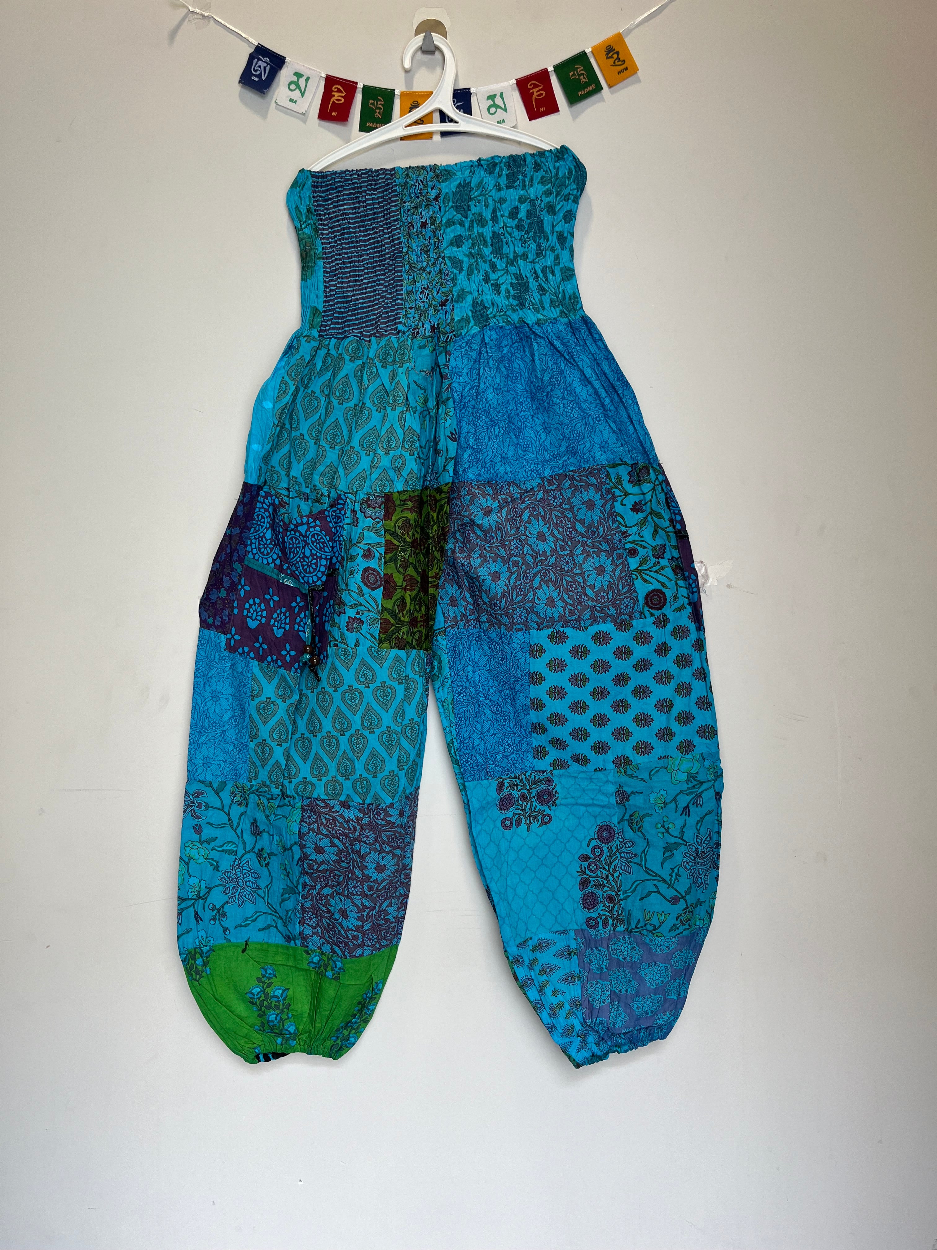 Cotton Patchwork Pants - Kansai Pattern (Turquoise )