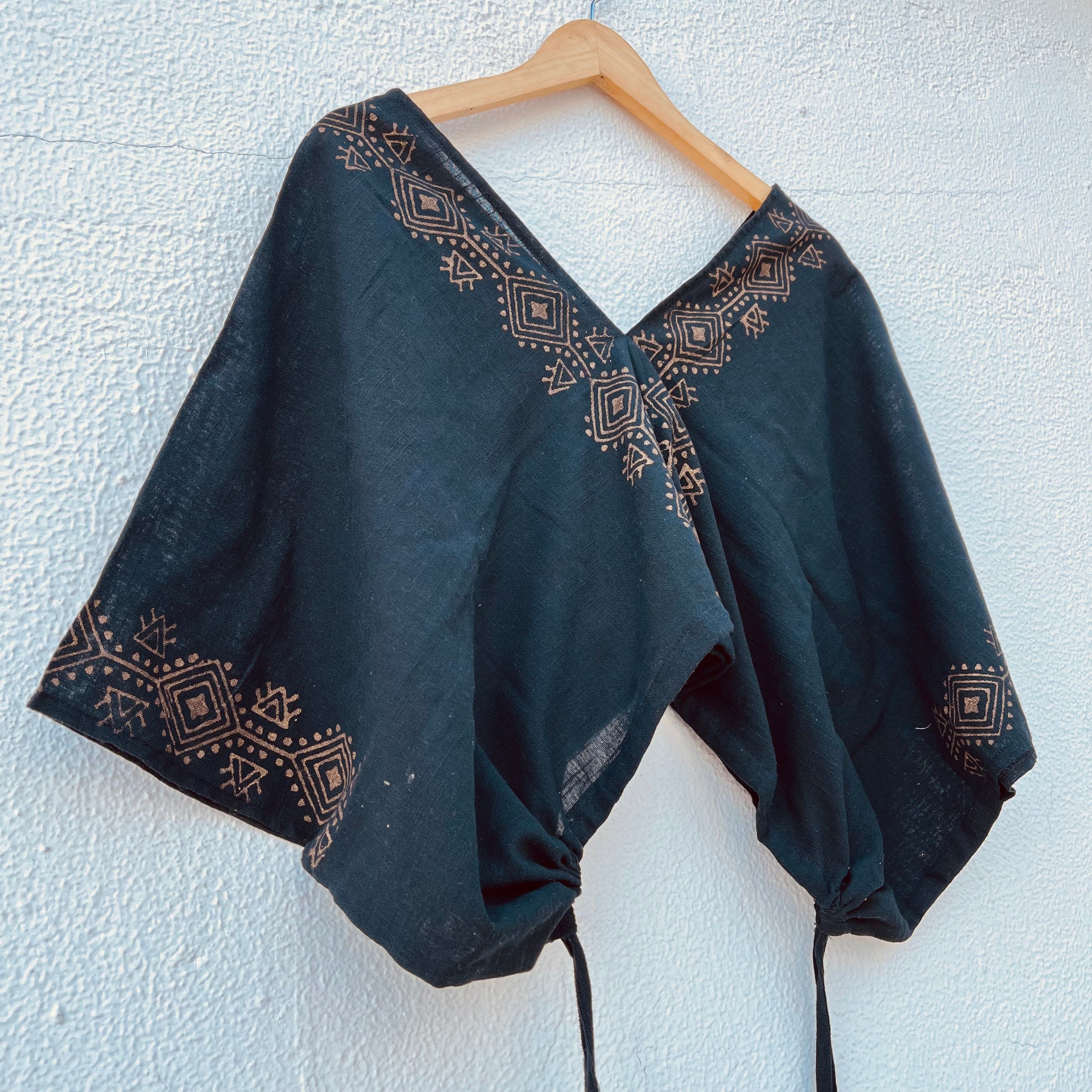 Zyra V-Neck Cotton Top - Midnight