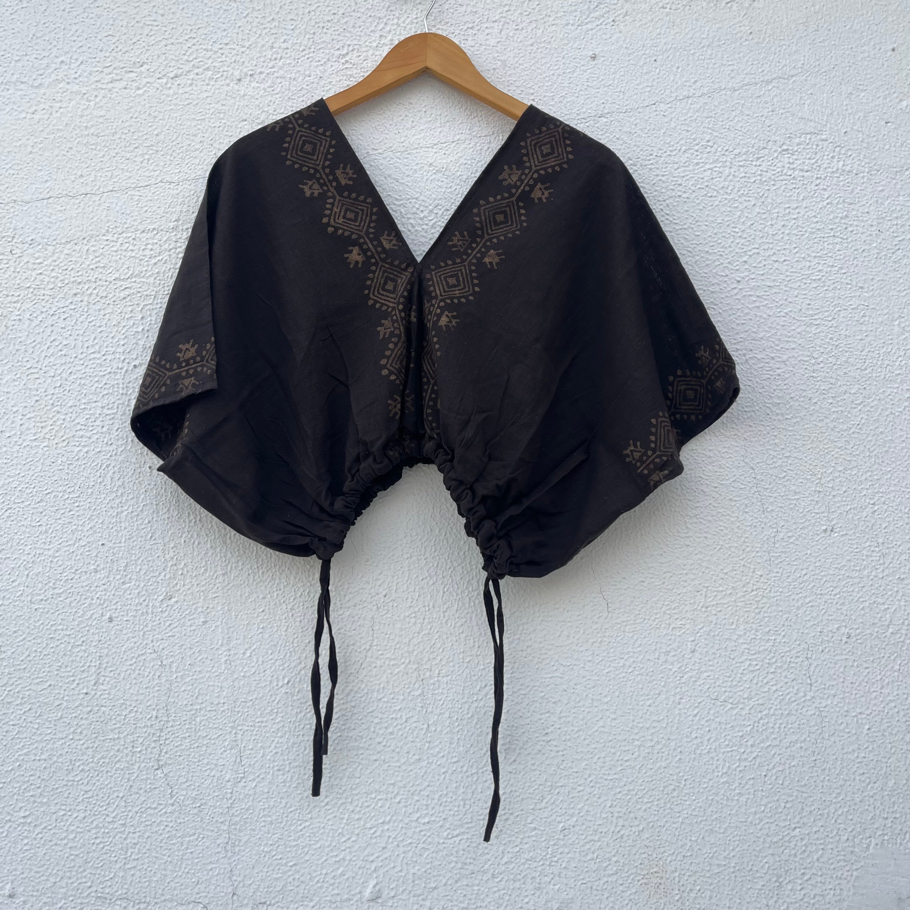 Zyra V-Neck Cotton Top - Brown
