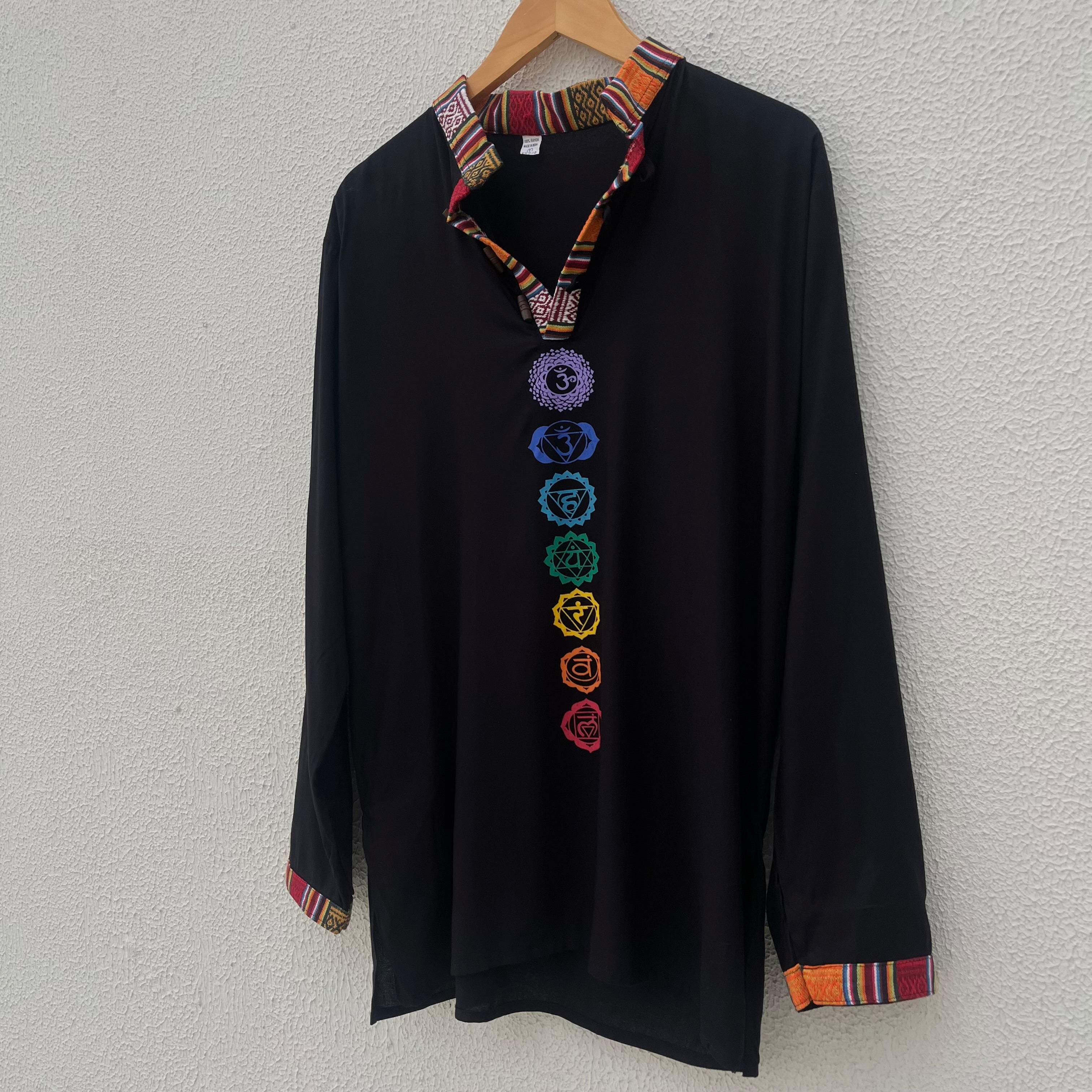 7 Chakra Kurta - Black (Mulicolour Chakra)
