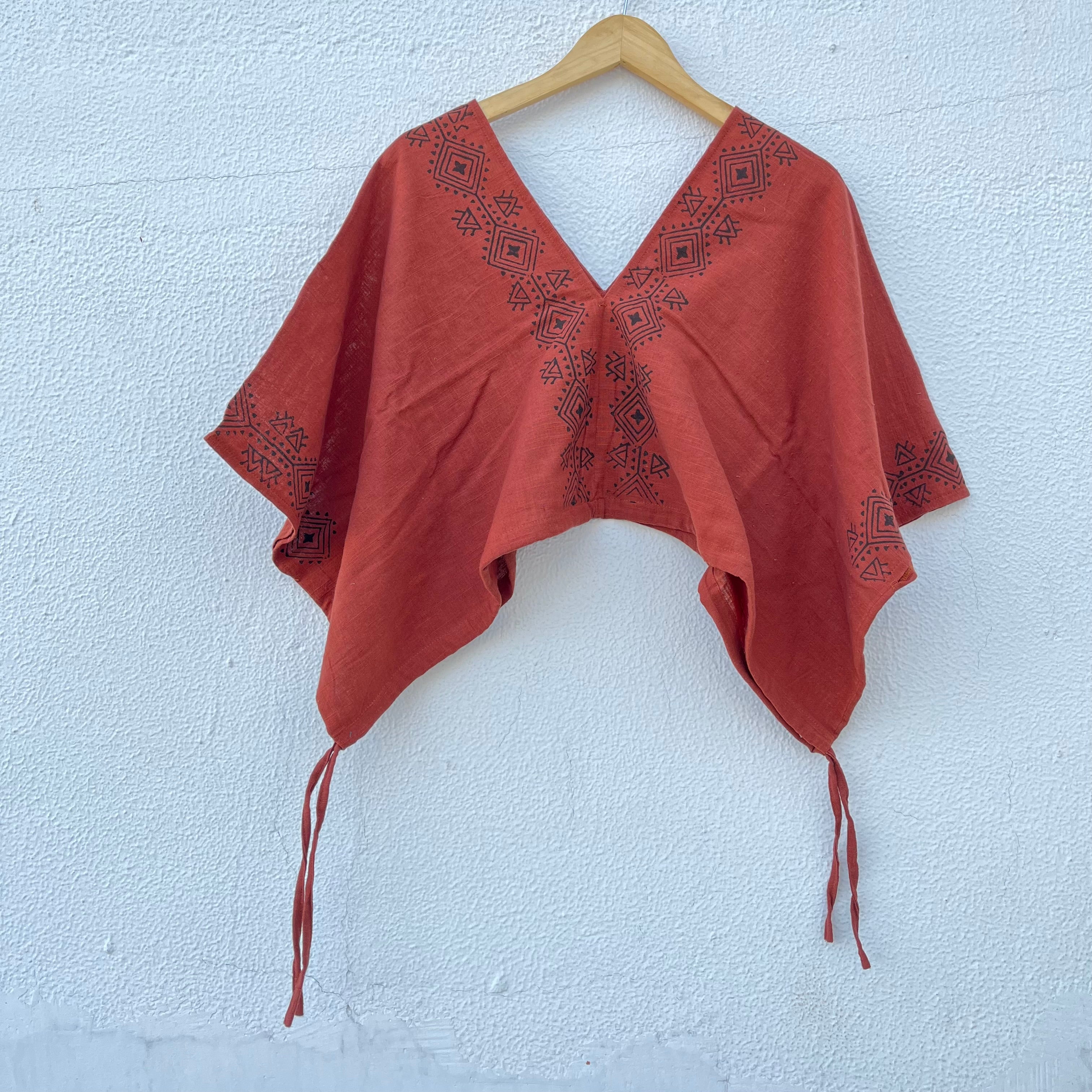 Zyra V-Neck Cotton Top - Rust Orange