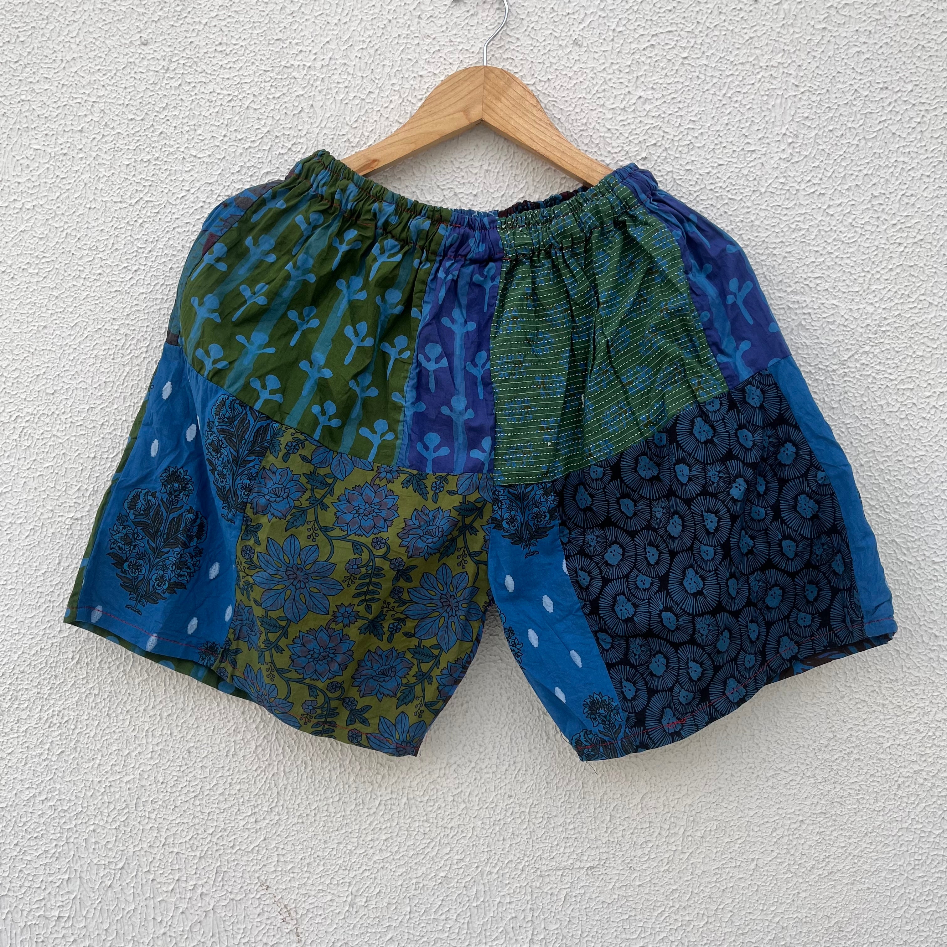 Patchwork Shorts -Blue