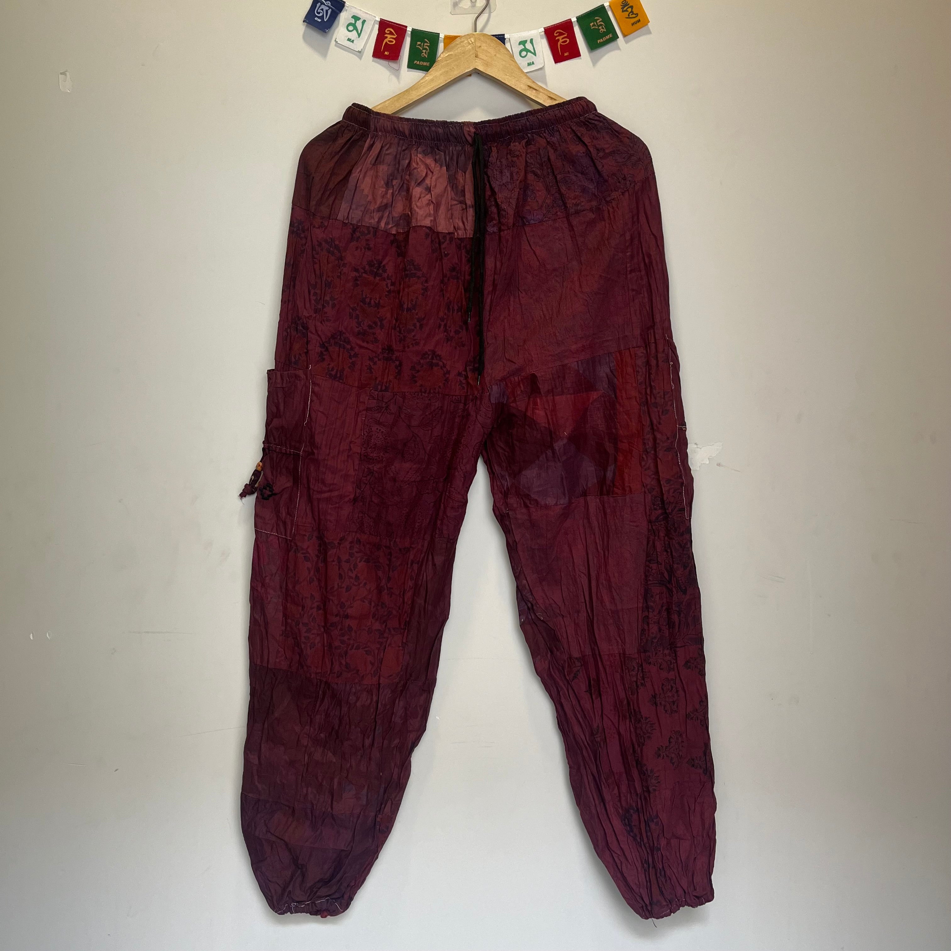 Cotton Patchwork Pants - Wine