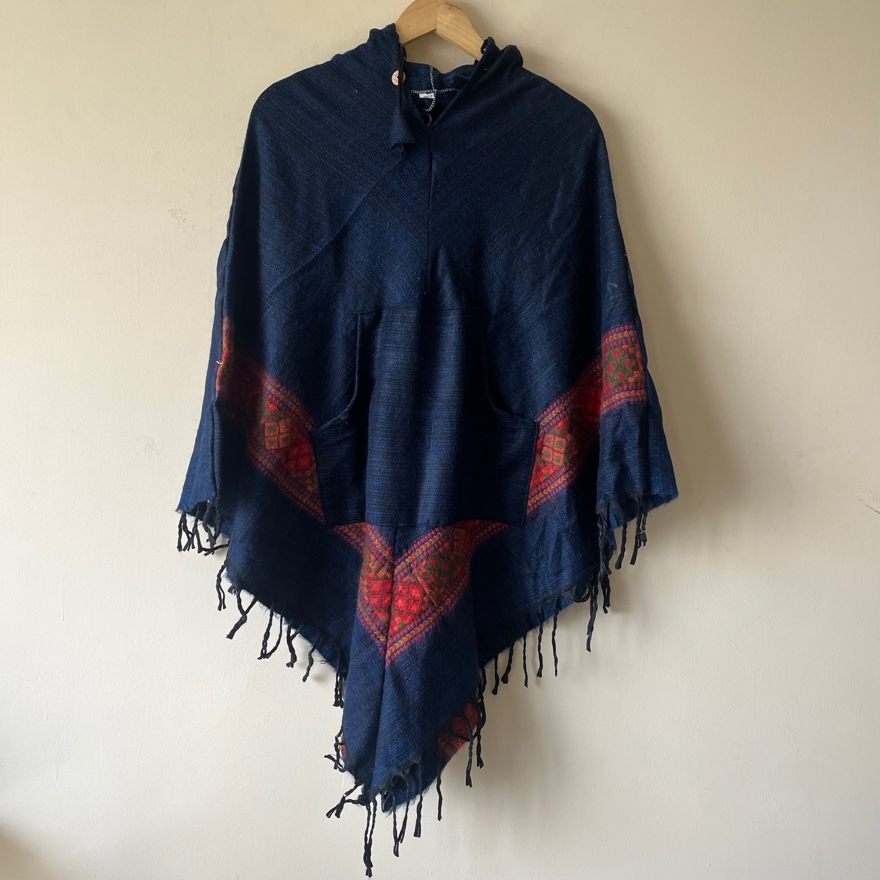 Pahadi Kullu Poncho- Navy Blue