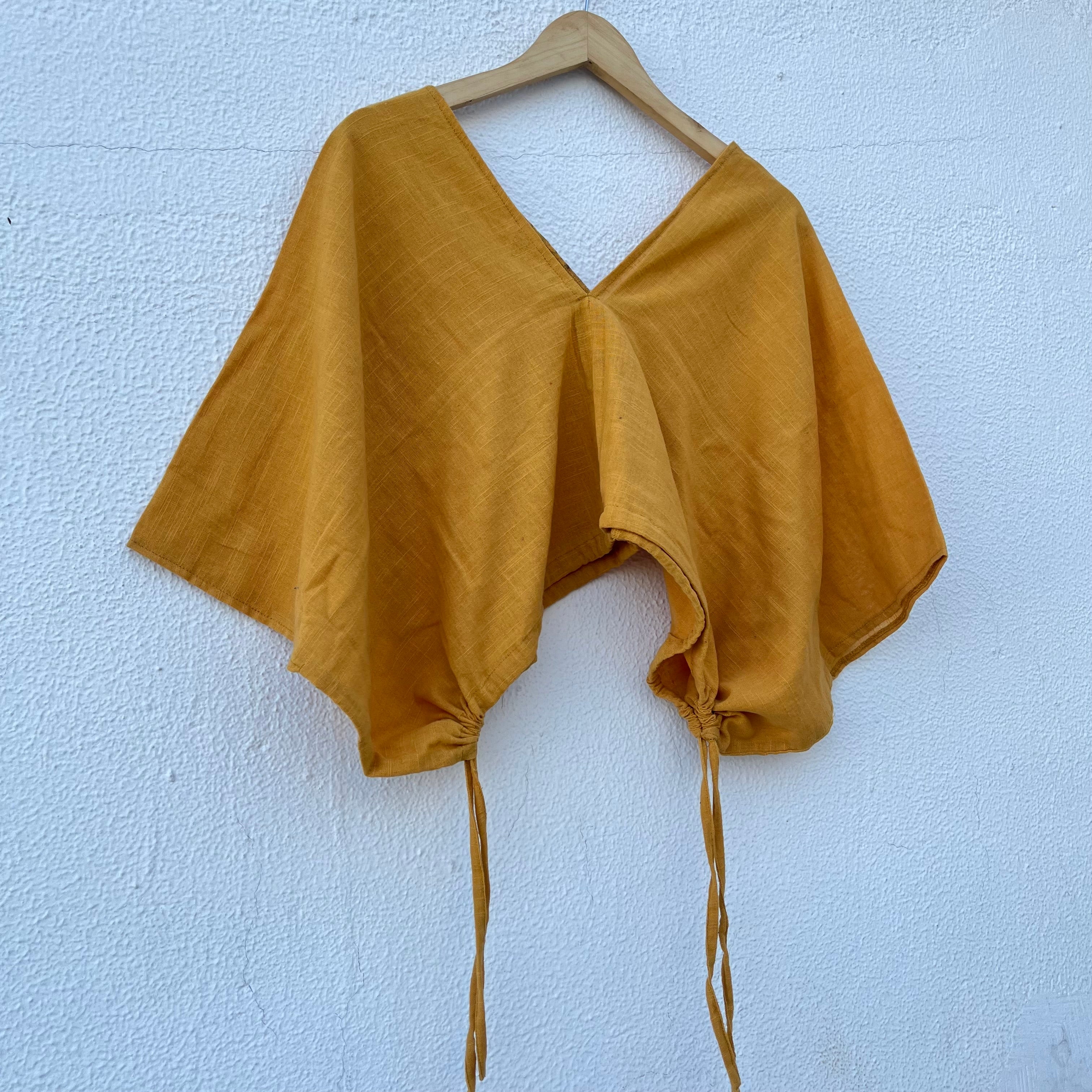 Zyra V-Neck Cotton Top - Mustard