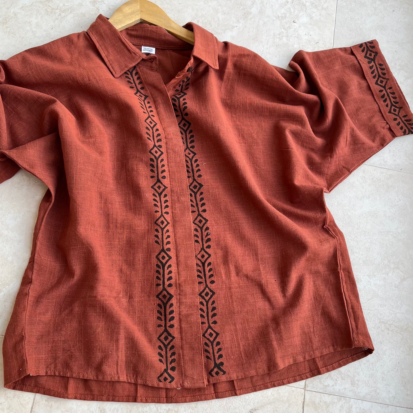 Rahgir Cotton Shirt - Rust Orange