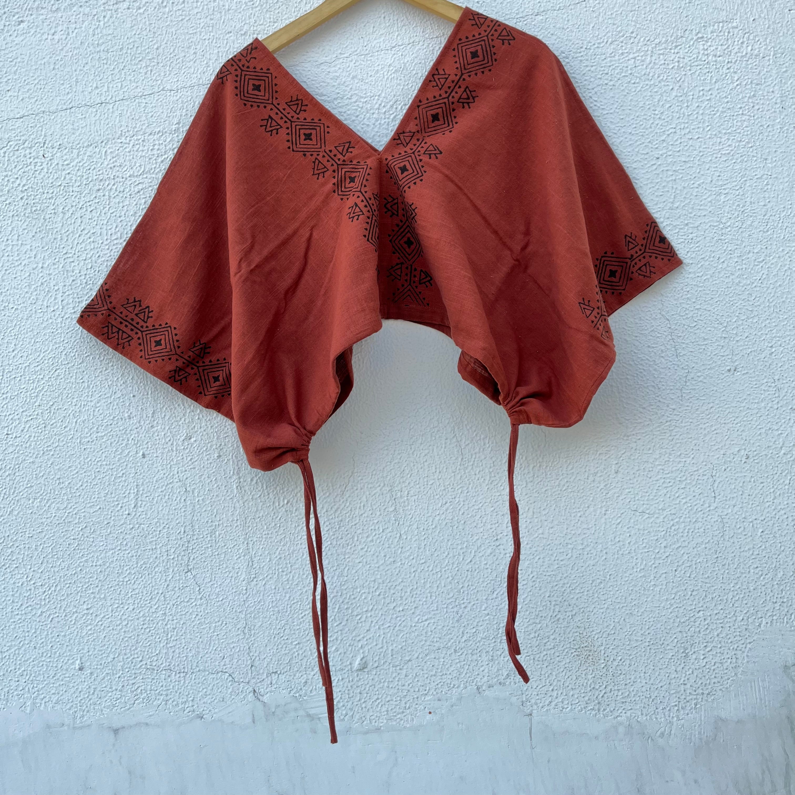 Zyra V-Neck Cotton Top - Rust Orange