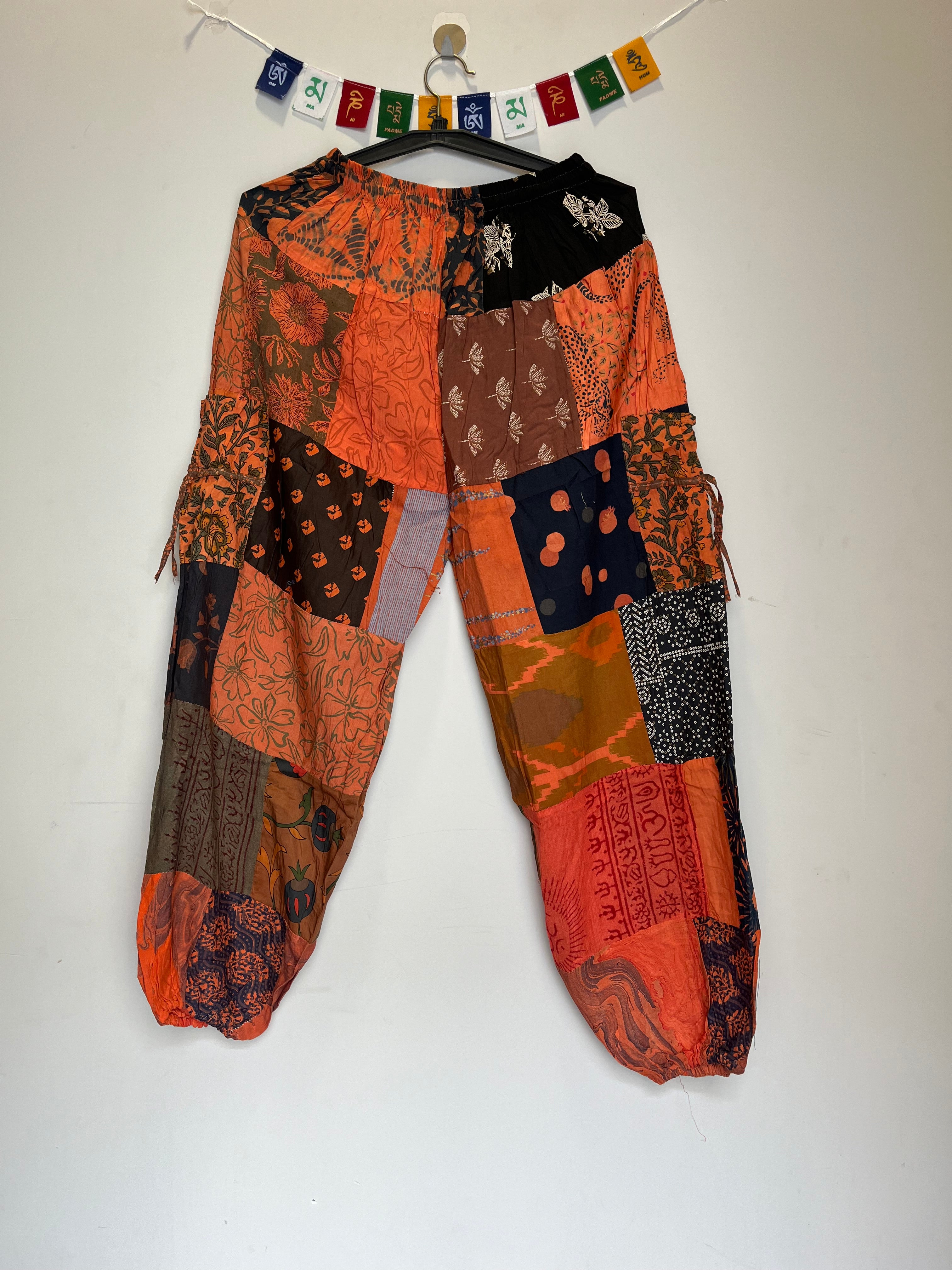 Cotton Patchwork Pants - Orange