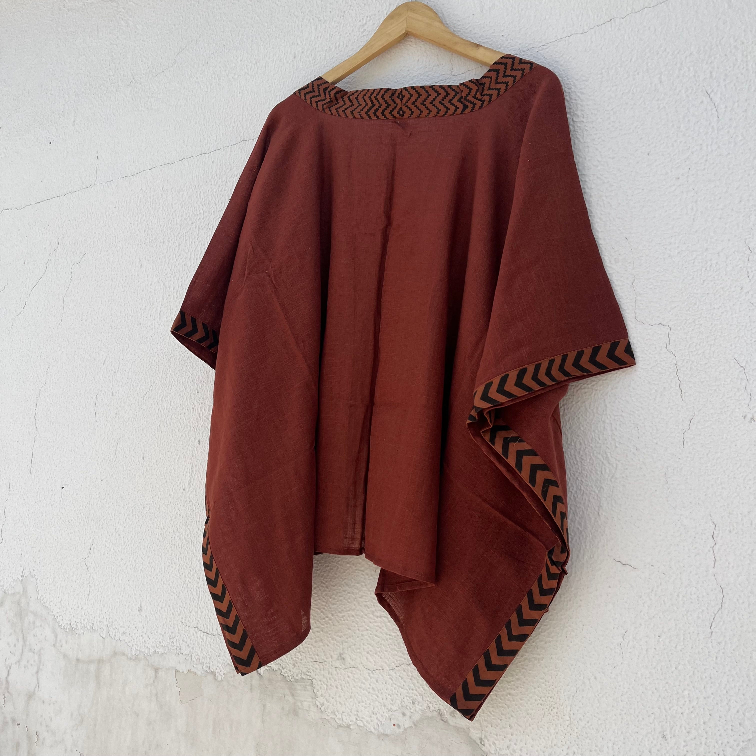 Karwaan Kaftan Cotton Shrug- Rust Orange