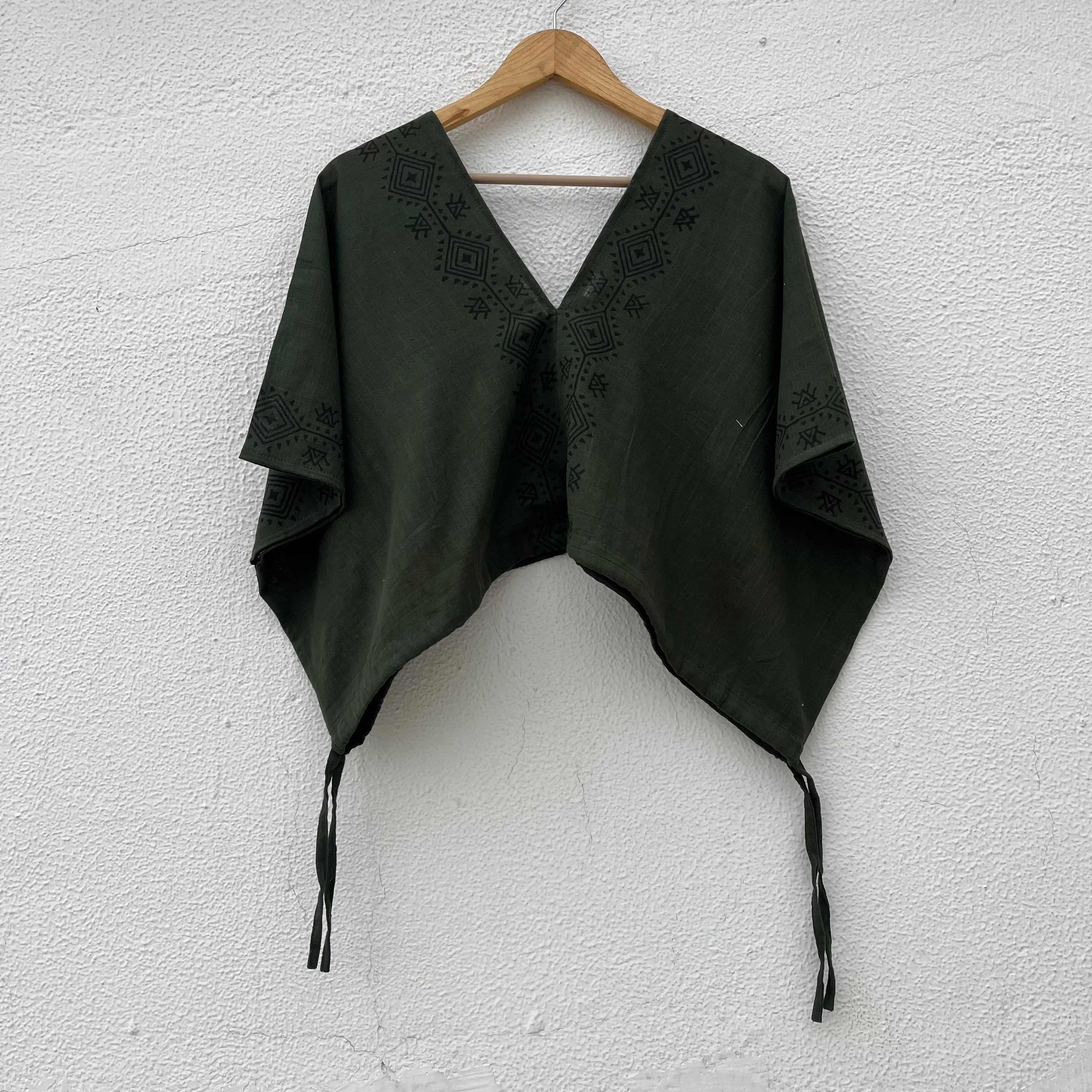 Zyra V-Neck Cotton Top - Forest Green