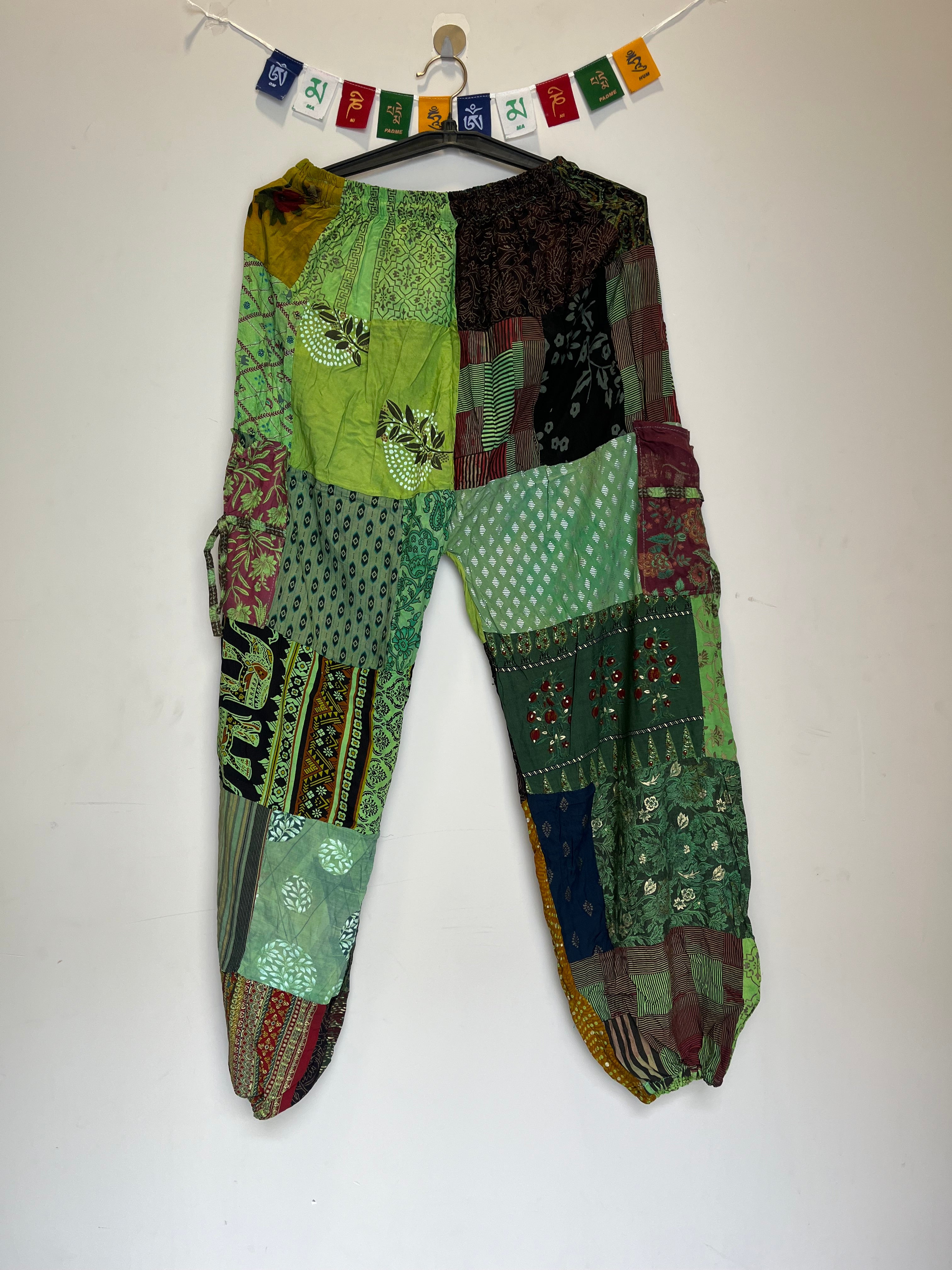 Cotton Patchwork Pants - Green