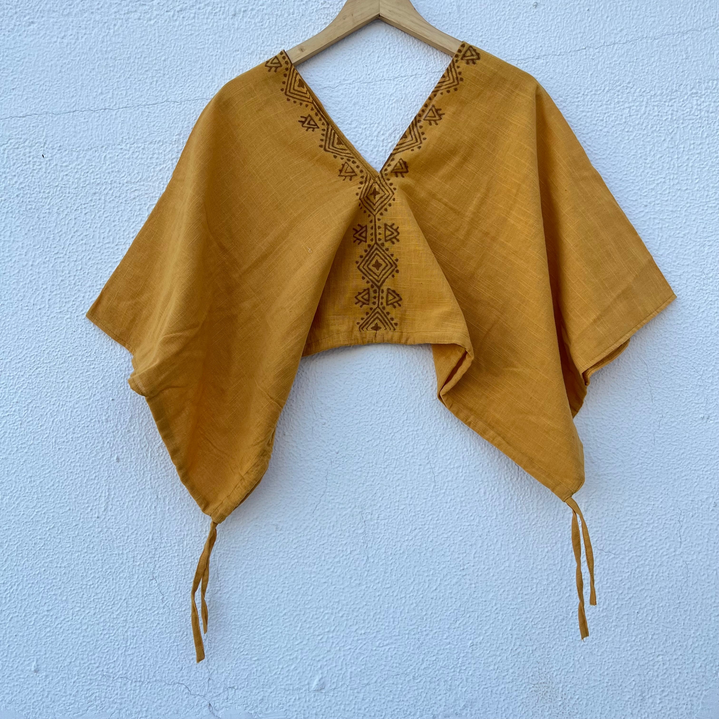 Zyra V-Neck Cotton Top - Mustard