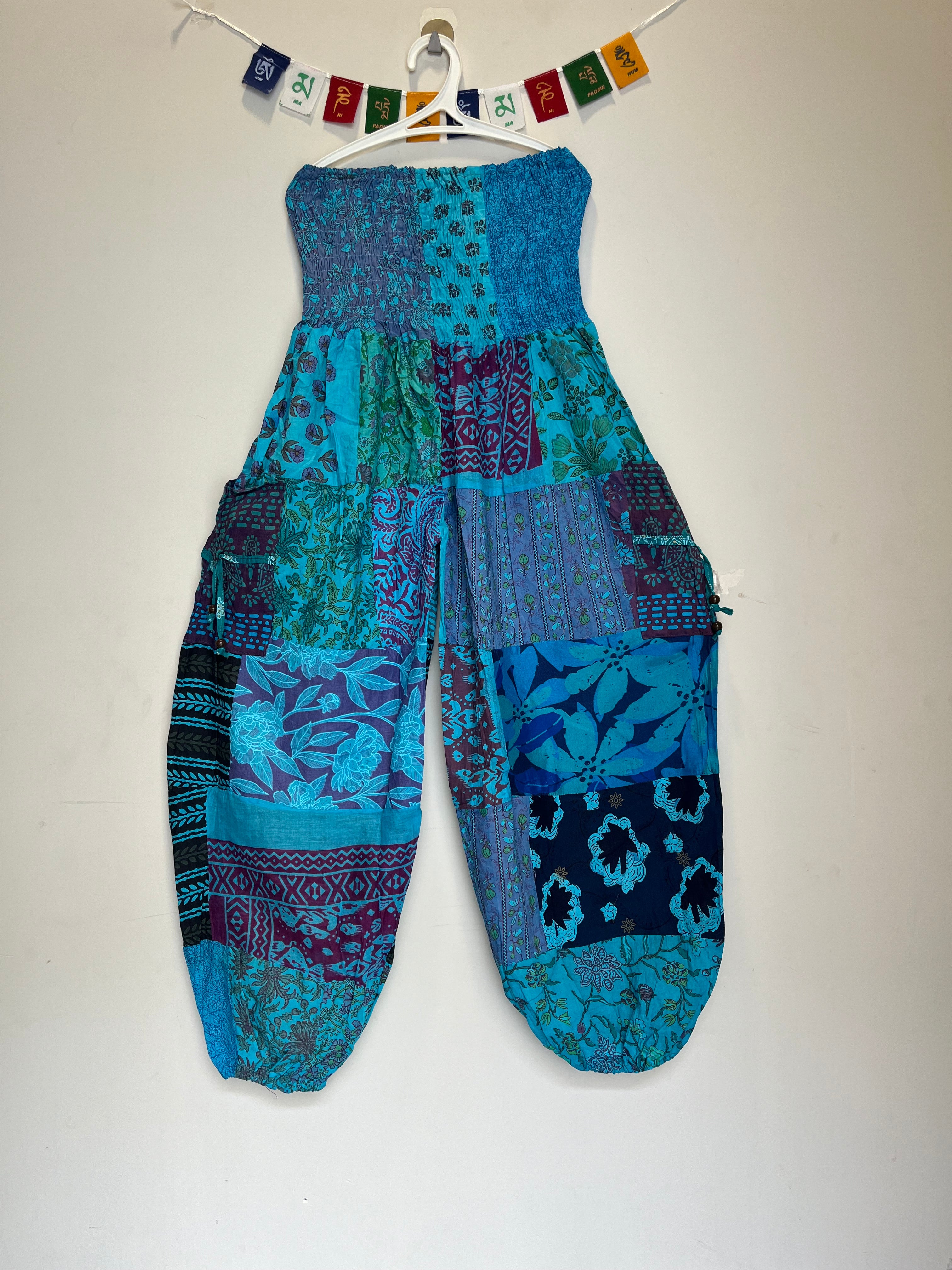 Cotton Patchwork Pants - Kansai Pattern (Turquoise )