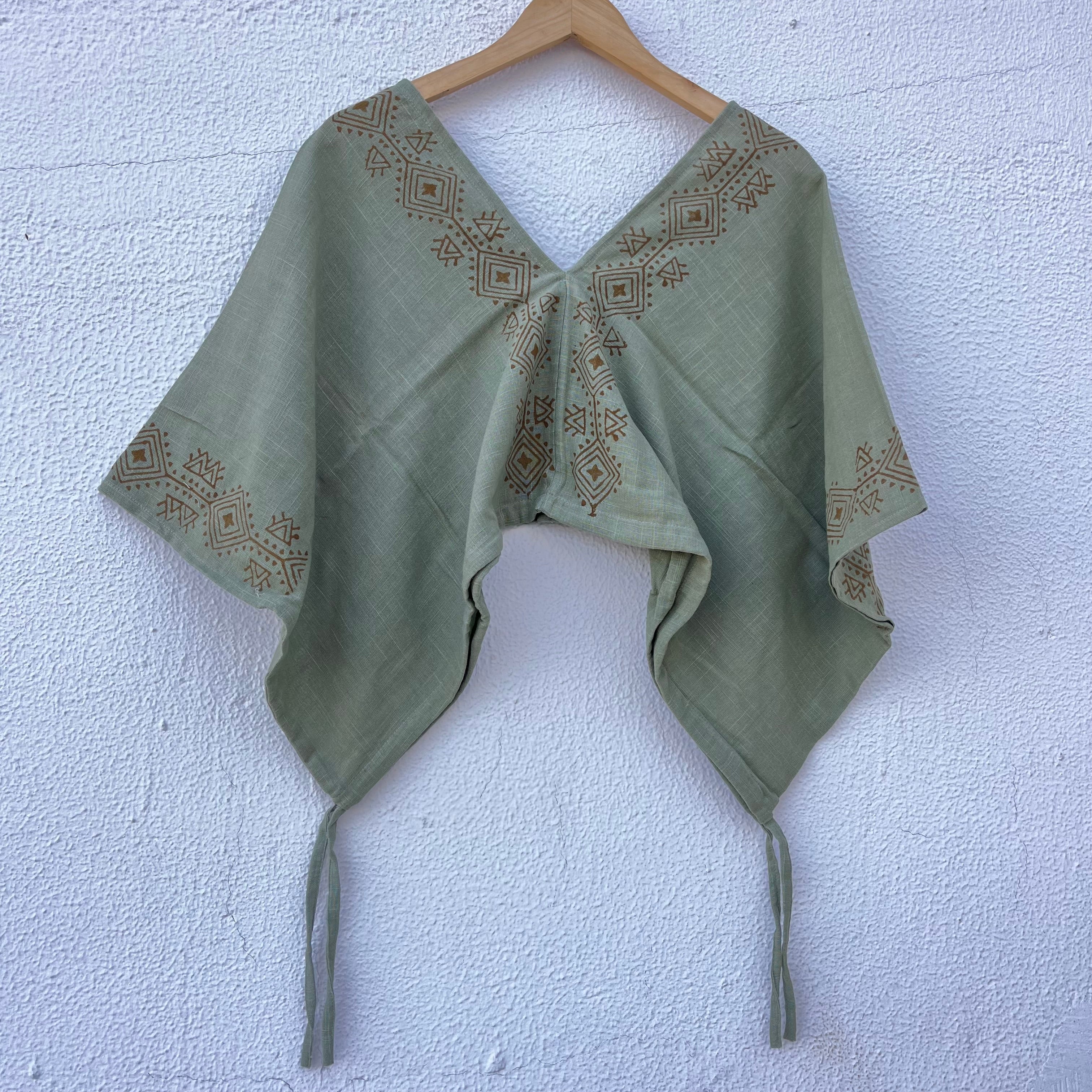 Zyra V-Neck Cotton Top - Sage Green