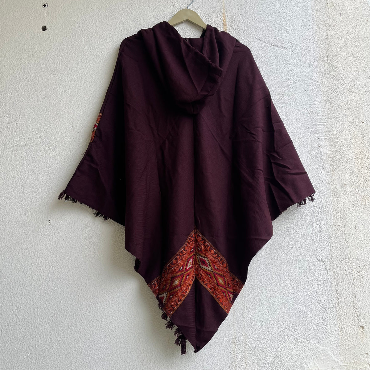 Woollen Pahadi Poncho - Wine