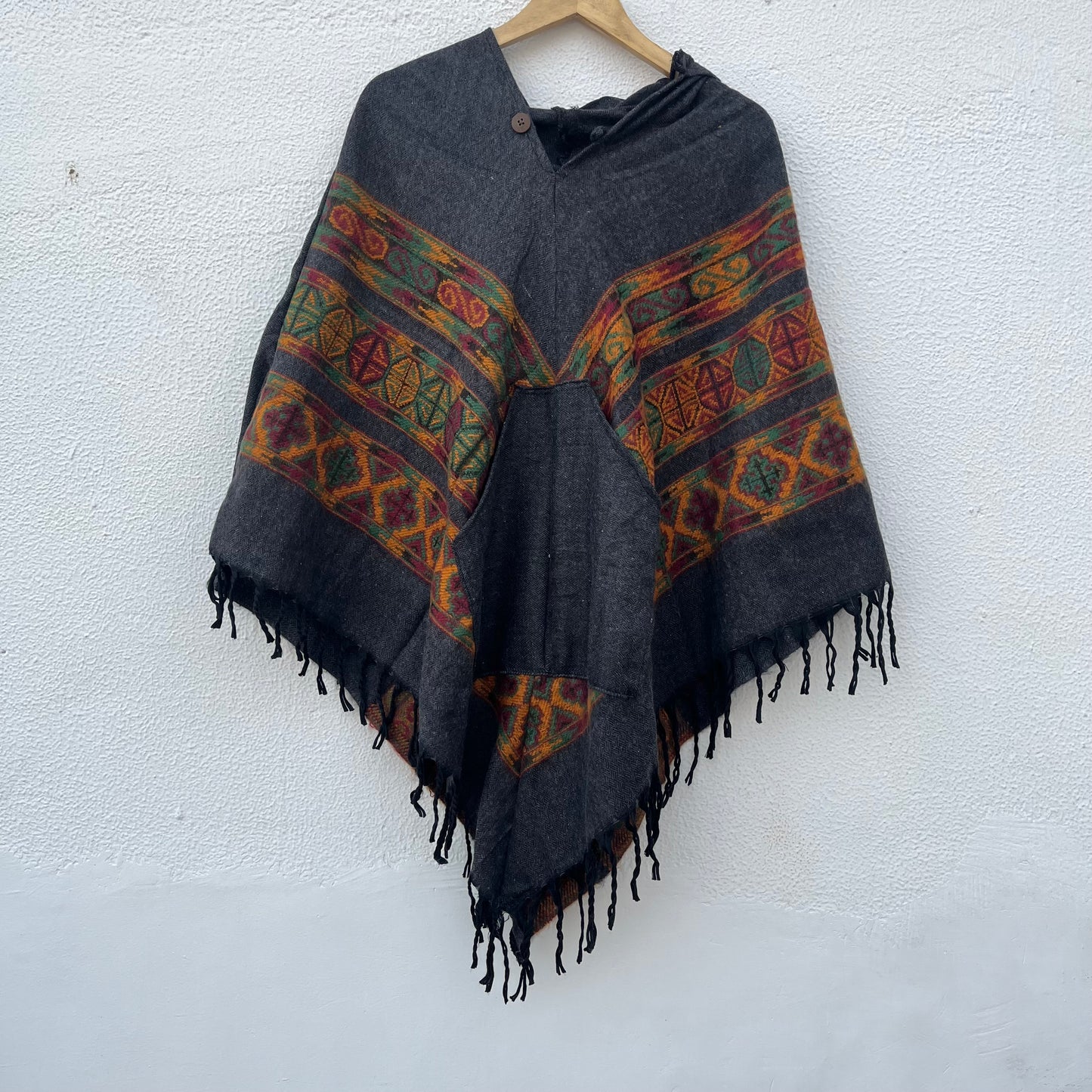 Pahadi Poncho 3 Patti with Hood - Charcoal