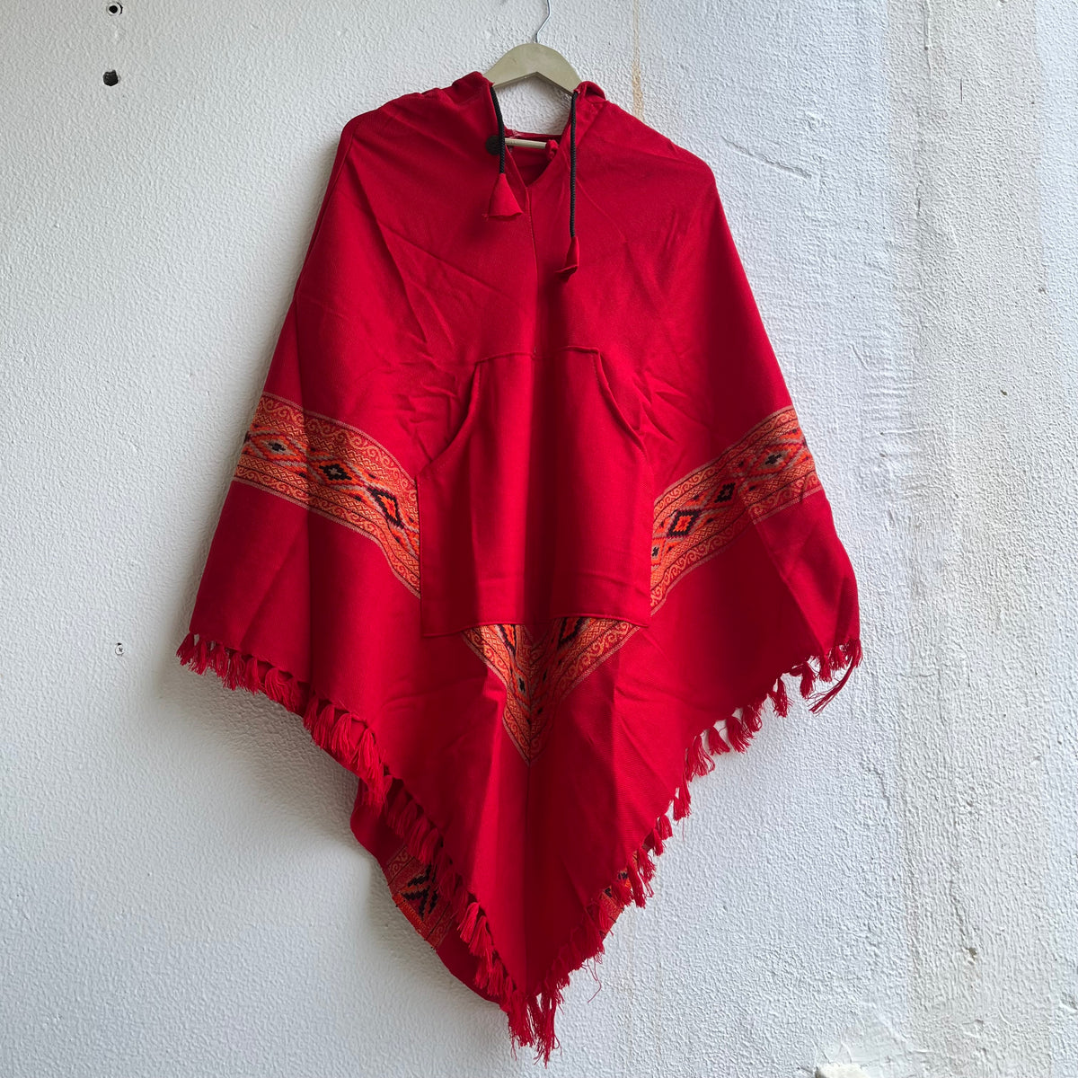 Woollen Pahadi Poncho - Red