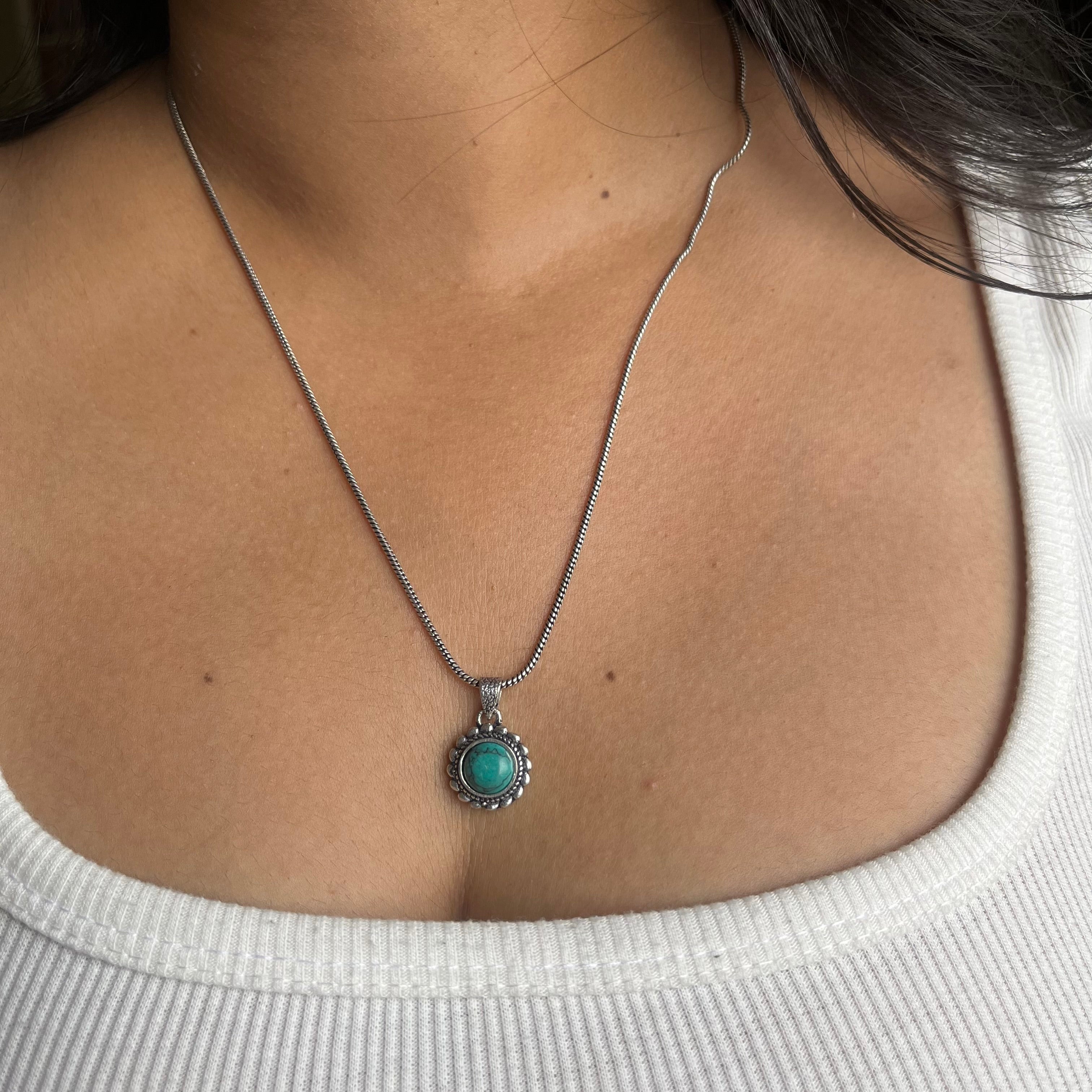 Turquoise Stone Pendant & Chain