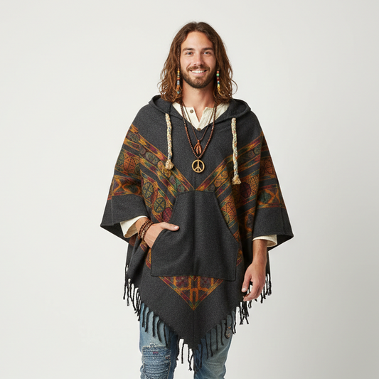Pahadi Poncho 3 Patti with Hood - Charcoal