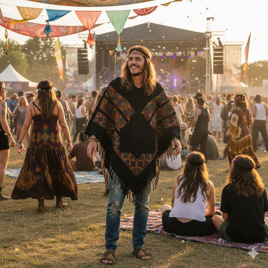 Pahadi Poncho 3 Patti with Hood - Black