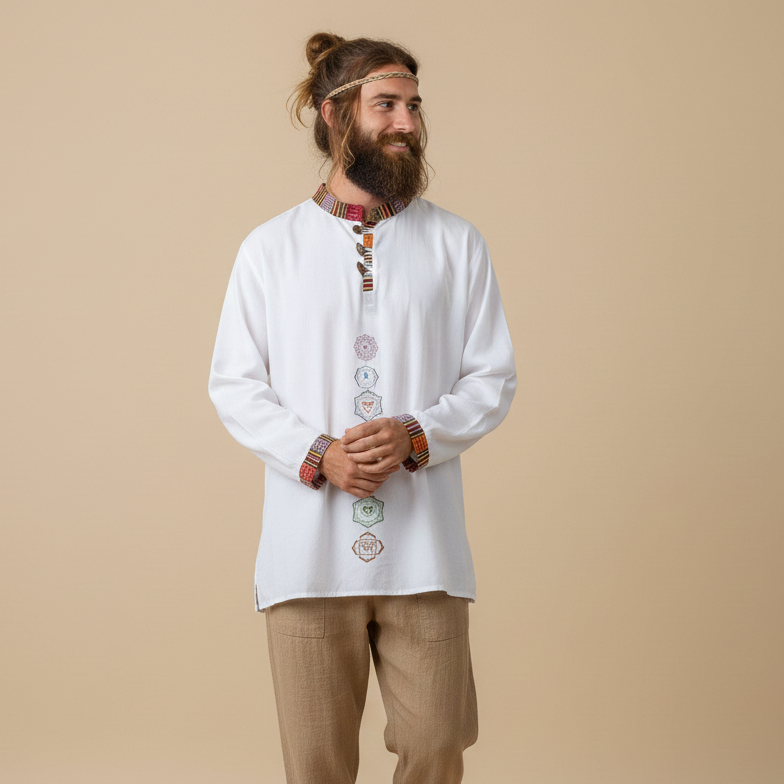 7 Chakra Kurta - White (Mulicolour Chakra)