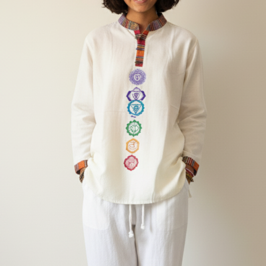 7 Chakra Kurta - Cream (Mulicolour Chakra)