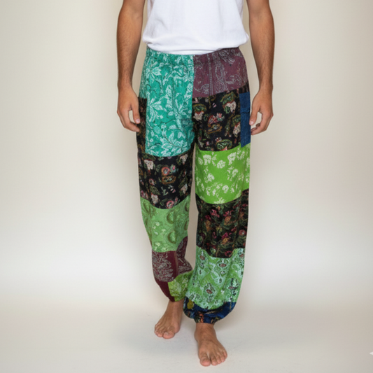 Cotton Patchwork Pants - Green