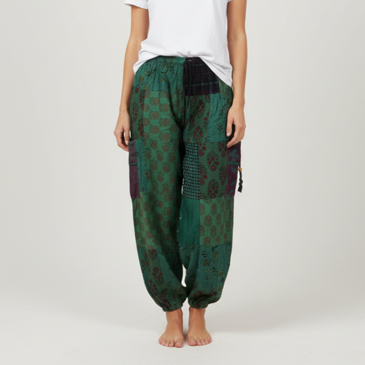 Cotton Patchwork Pants - Forest