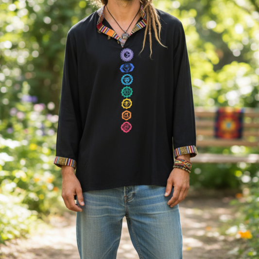 7 Chakra Kurta - Black (Mulicolour Chakra)
