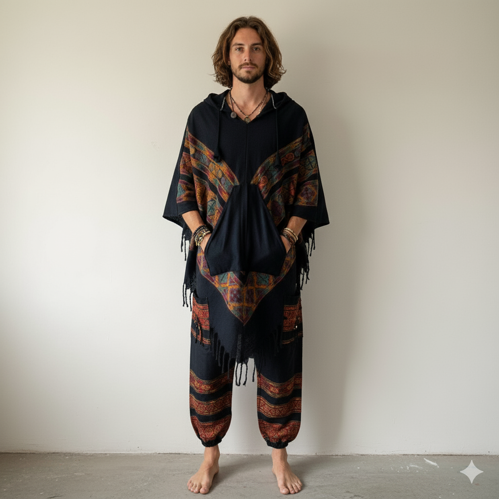 Combo Set - 3 Patti Poncho + 3 Patti Pants (Black)