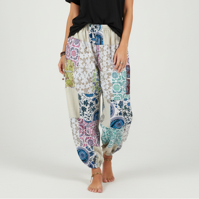 Cotton Patchwork Pants - White