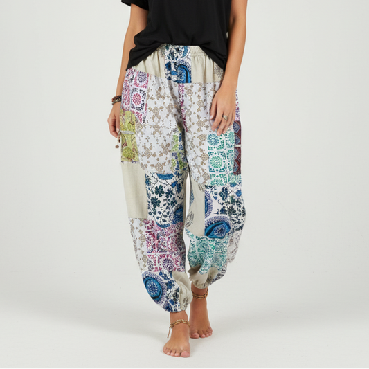 Cotton Patchwork Pants - White