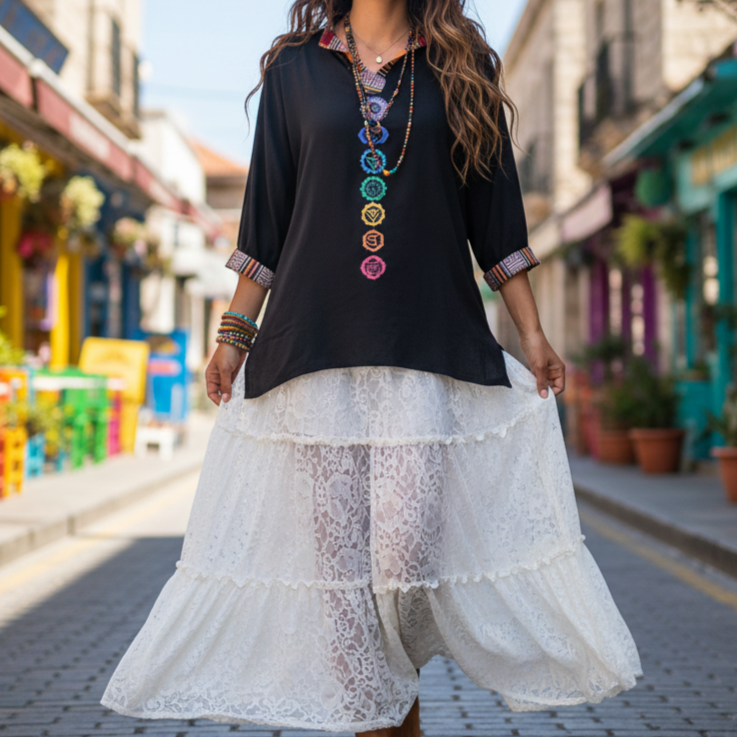 7 Chakra Kurta - Black (Mulicolour Chakra)